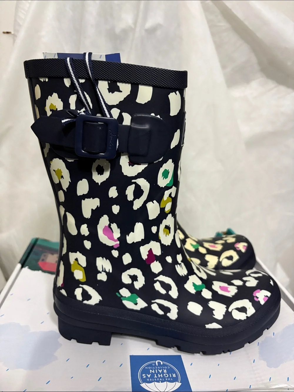 Joules Navy Leopard Print Rain Boots size US 5 NWT